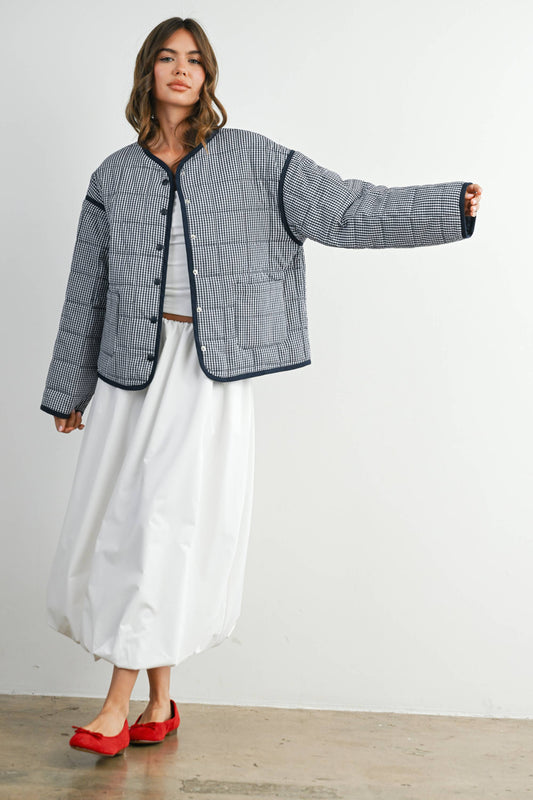 Navy Gingham Quilted Jacket