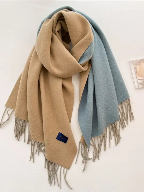 Two-Color Tassel Shawl Scarf