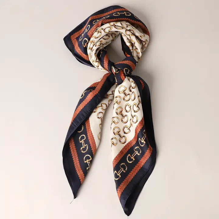 Navy Satin Horsebit Scarf