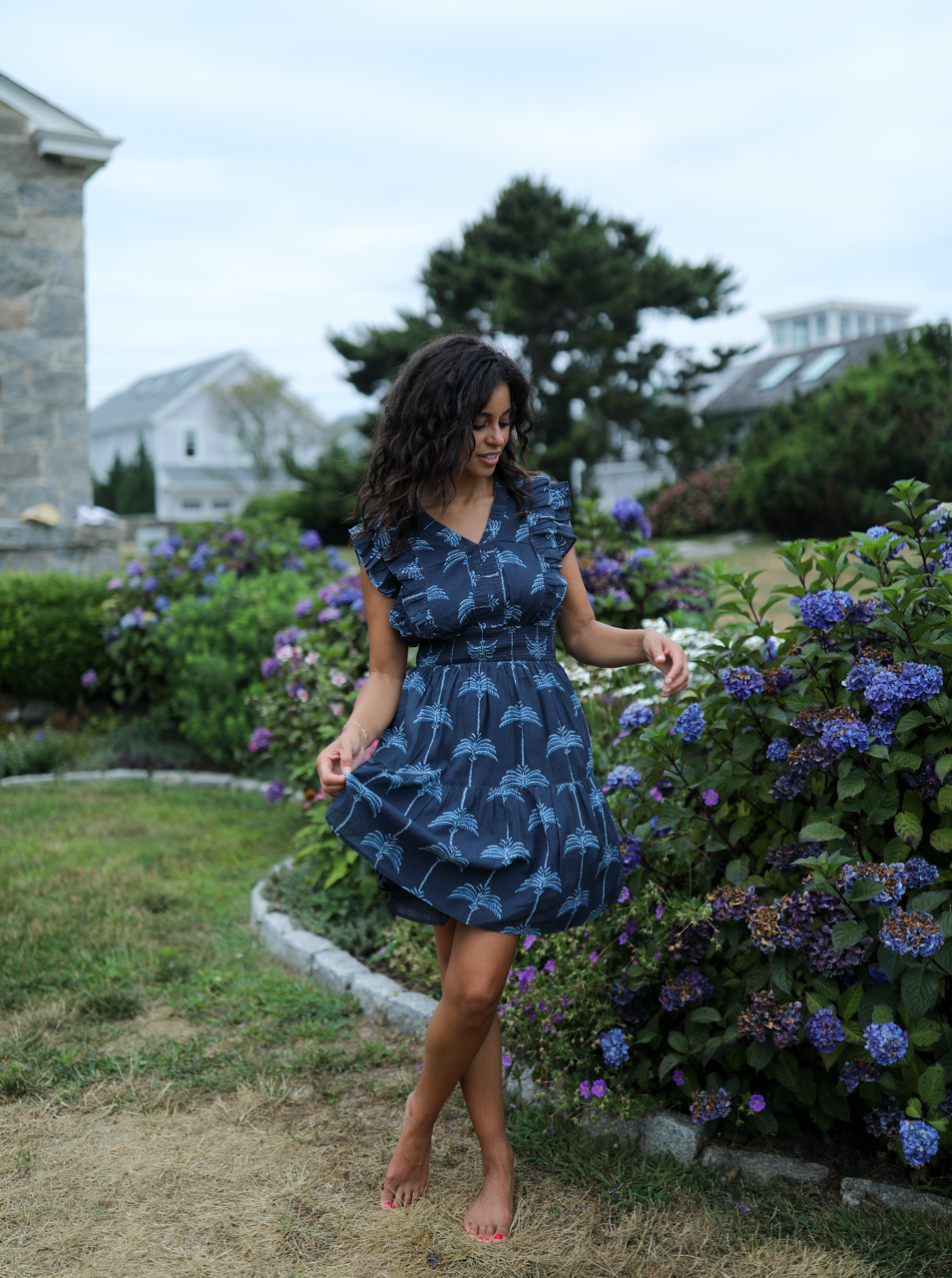 Christopher Dress - Navy Palmetto