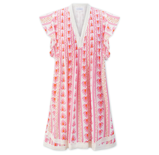 Eden Dress - Pink Leaf Stripe