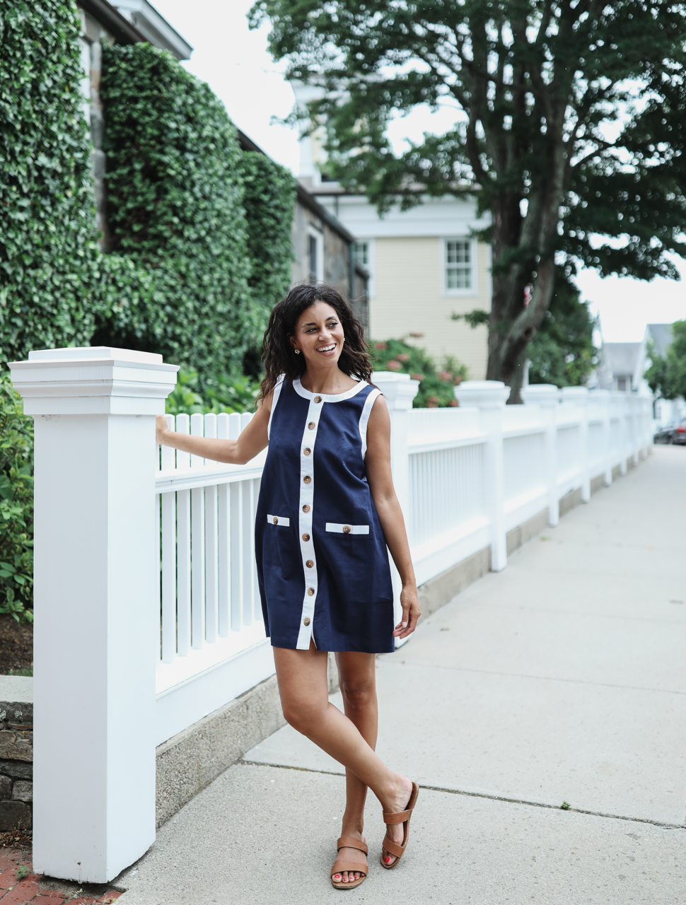 Erin Shift Dress - Navy with White