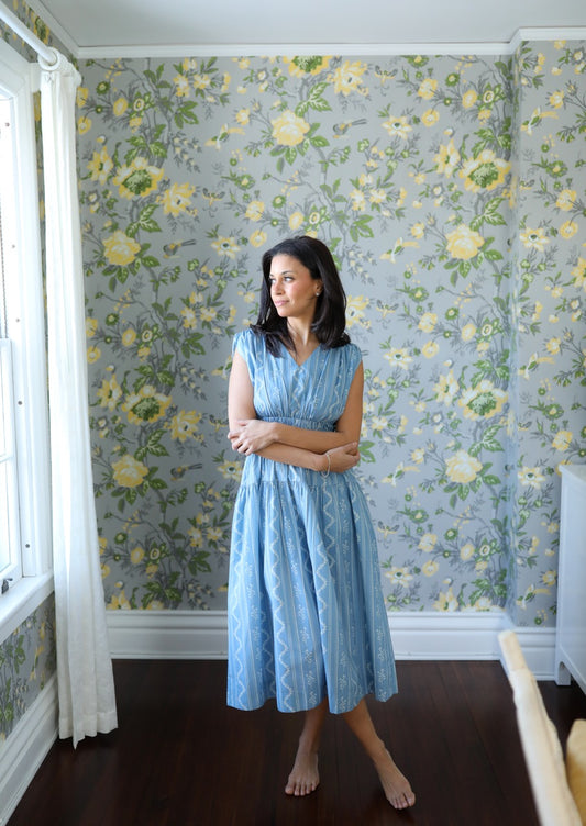 Eva Dress - Blue Stencil