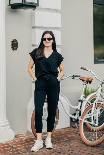 Terry Cap Sleeve Top – Black