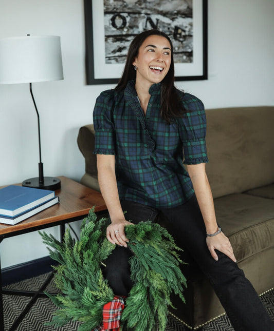 Westport Top - Navy Tartan Plaid