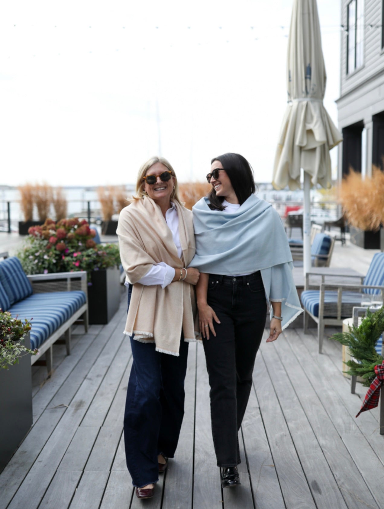 Camille Cashmere Wrap - Camel Herringbone