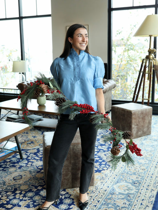 Westport Top - Dupioni Carolina Blue