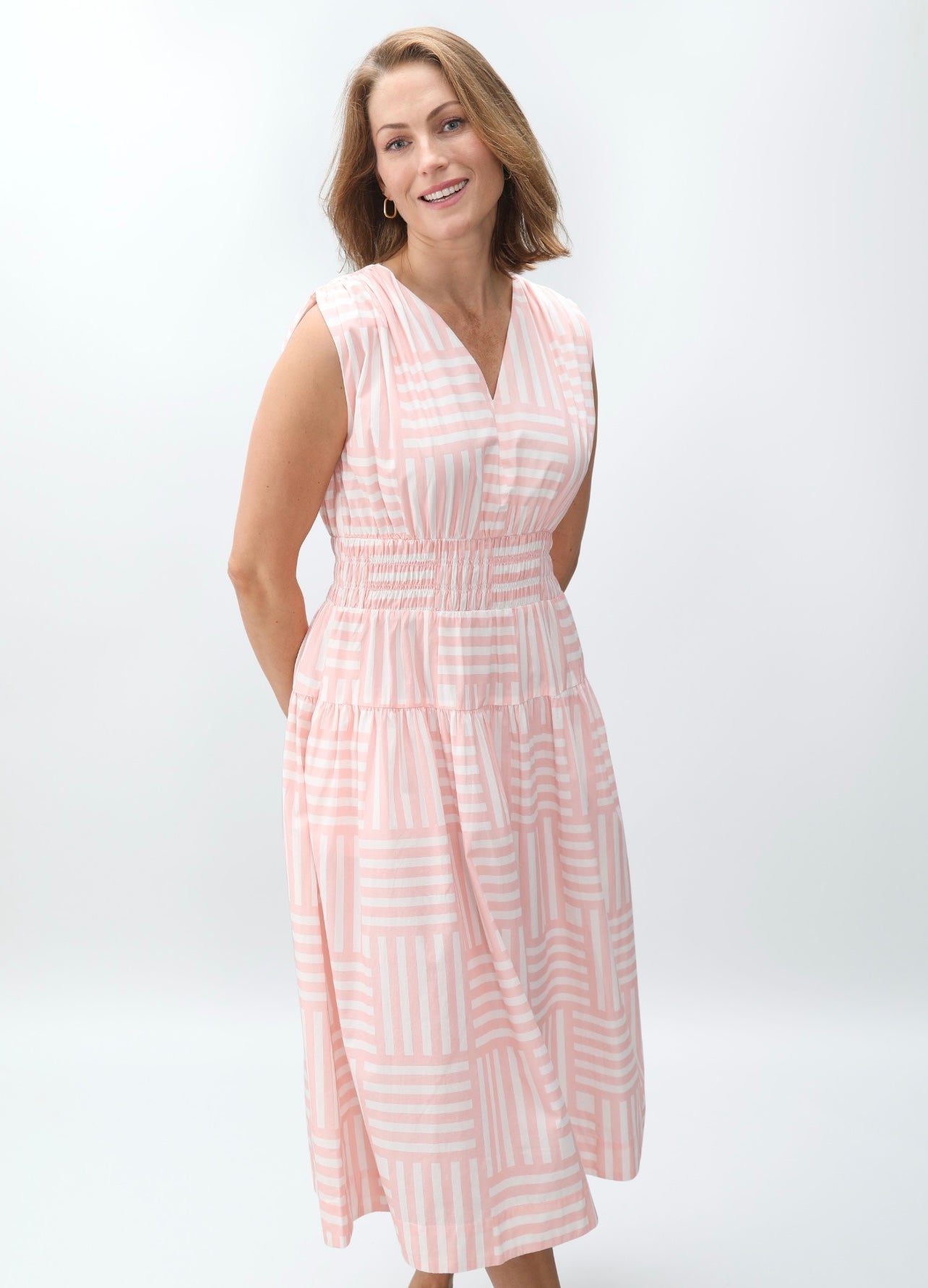 Eva Dress – Blush Pink Geo Stripe