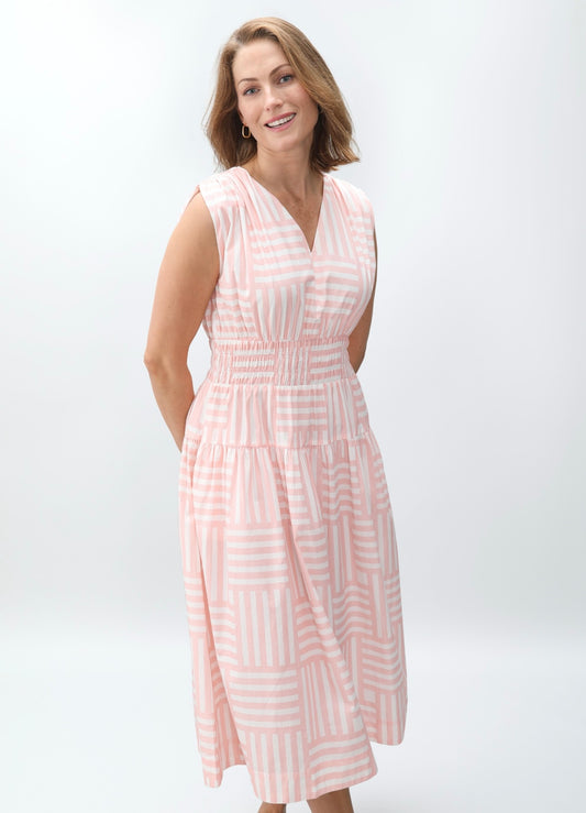Eva Dress – Blush Pink Geo Stripe
