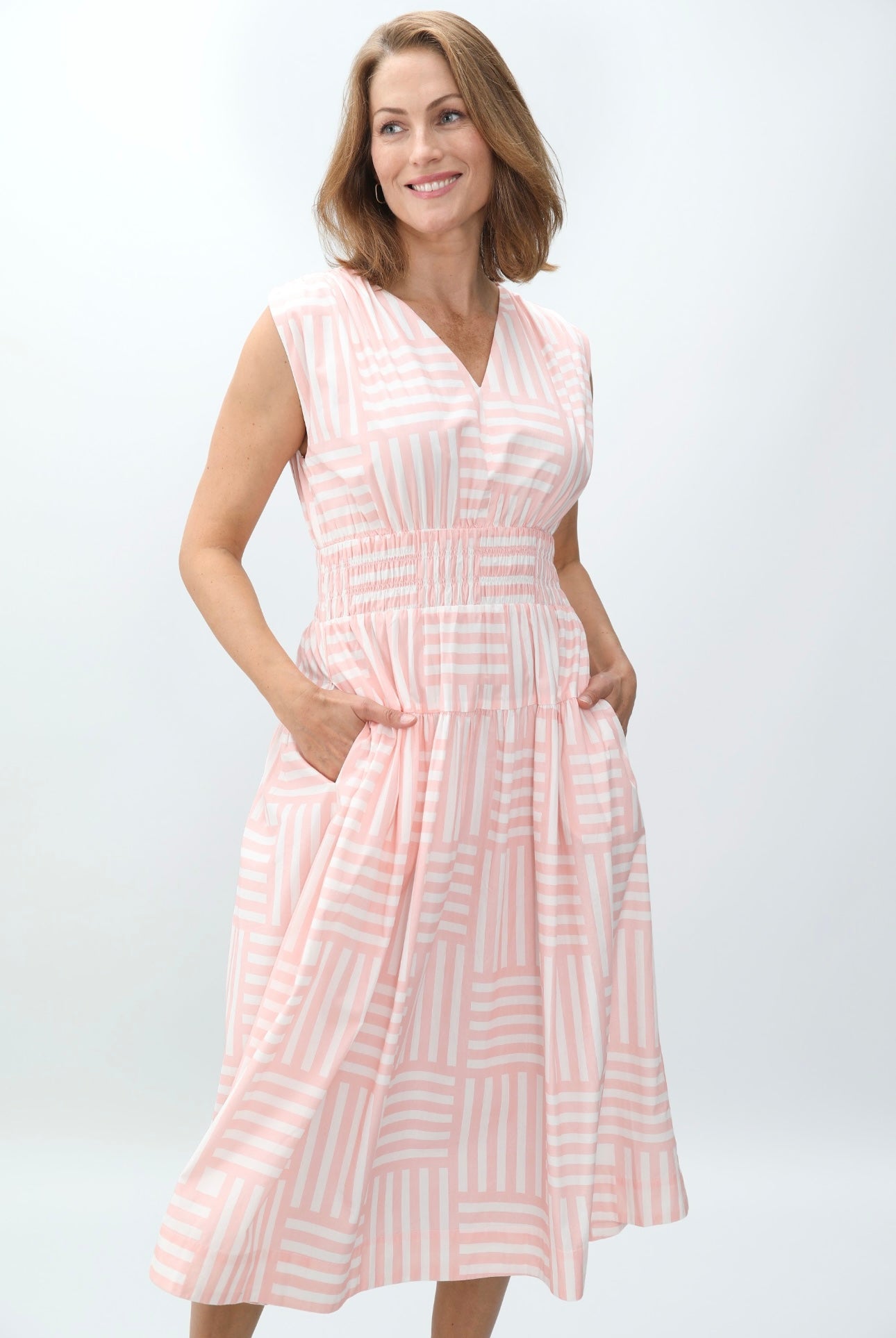 Eva Dress – Blush Pink Geo Stripe
