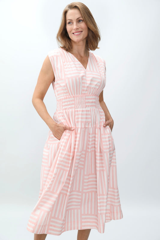Eva Dress – Blush Pink Geo Stripe
