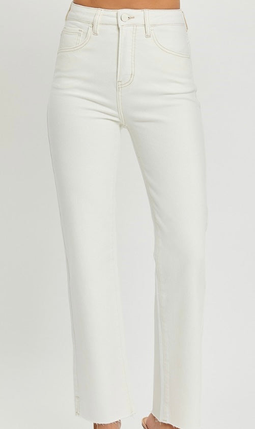 Risen High Rise Straight Jeans - Off White