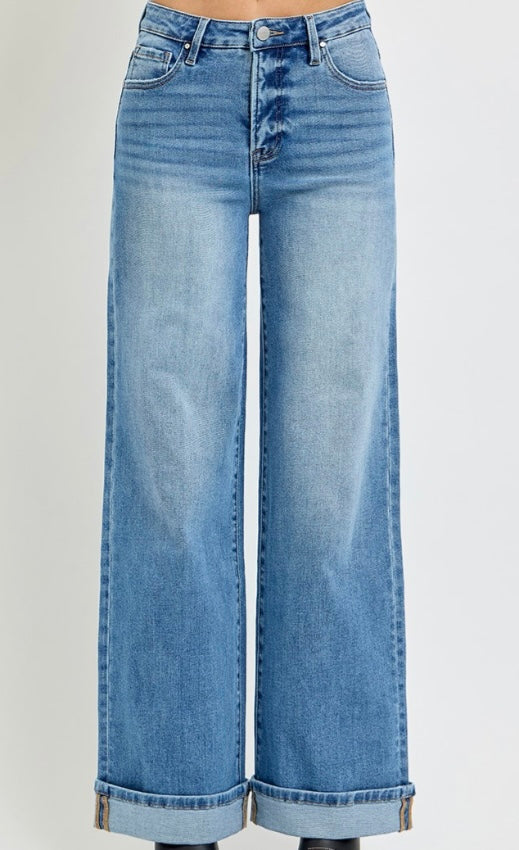 Risen High Rise Wide Cuffed Jeans
