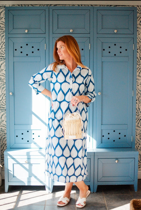 Sara Dress – Navy Paisley