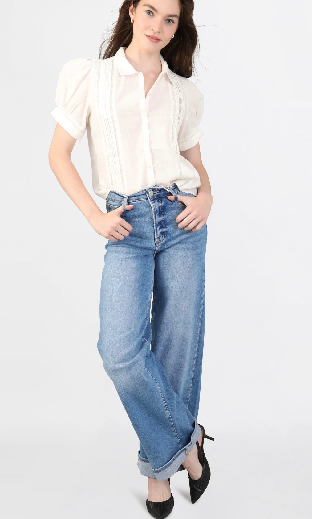 Risen High Rise Wide Cuffed Jeans