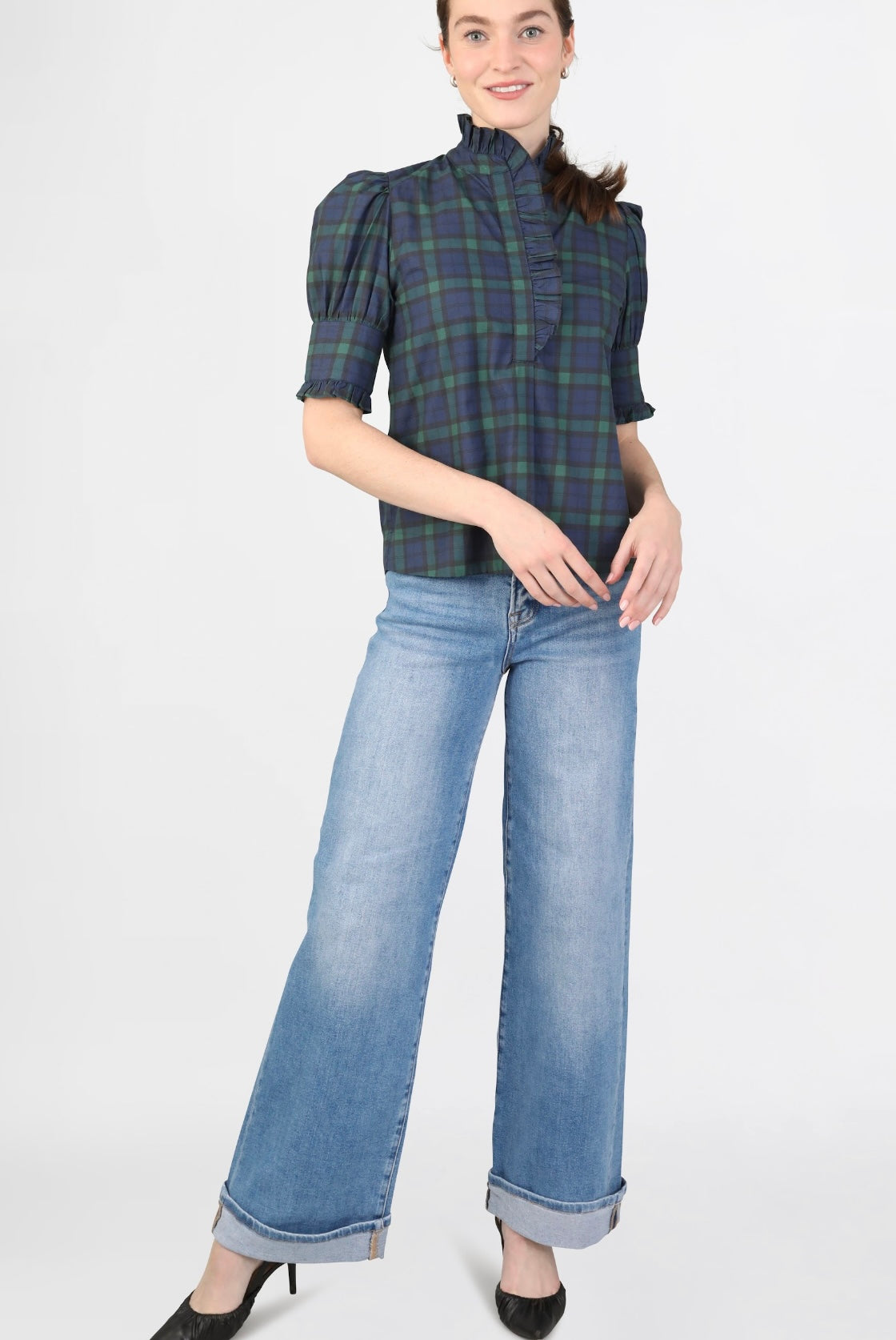 Risen High Rise Wide Cuffed Jeans