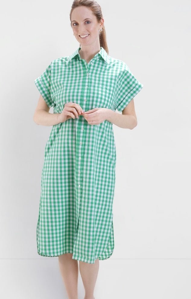 Blake Long Utility Dress – Green Gingham