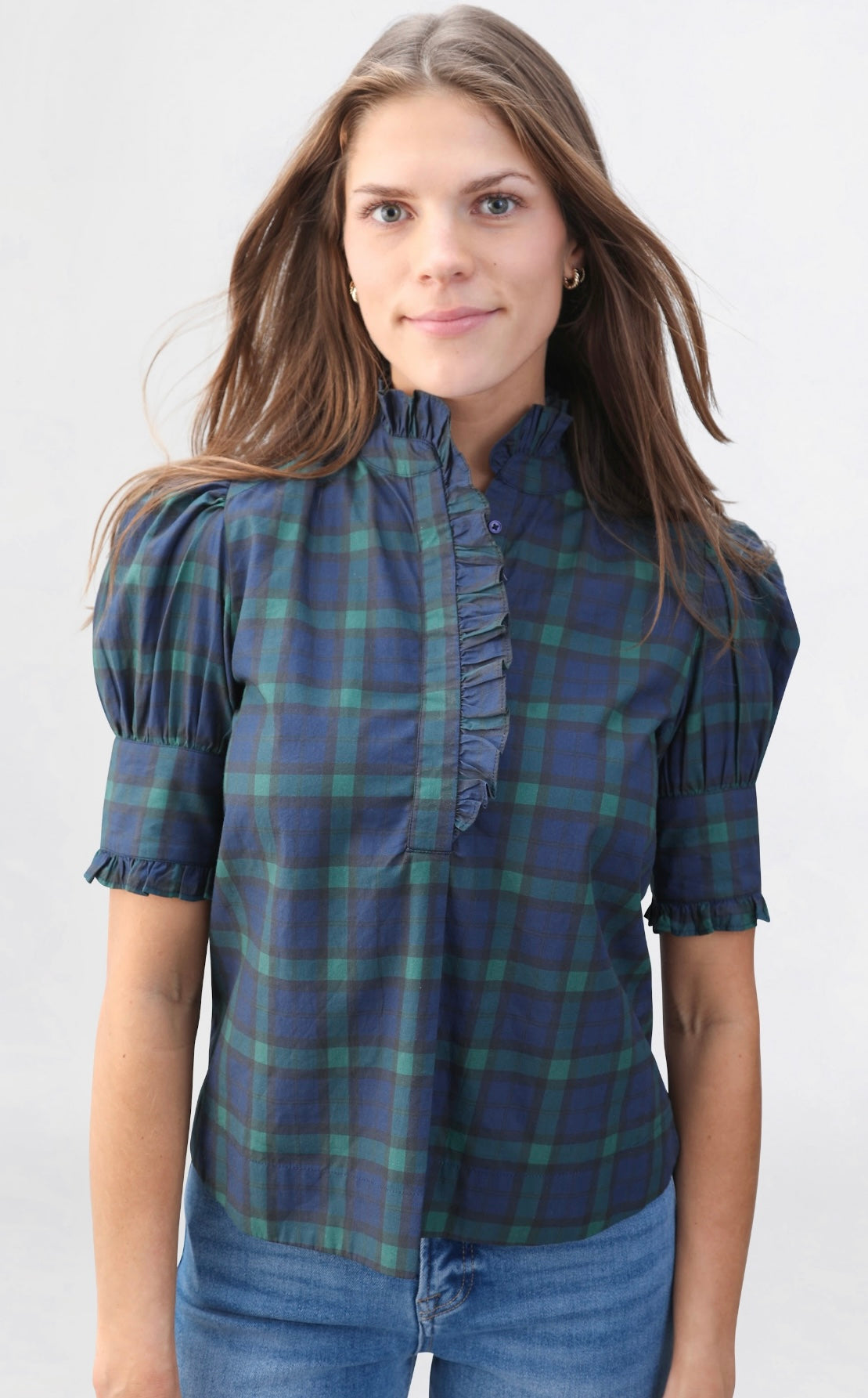 Westport Top - Navy Tartan Plaid
