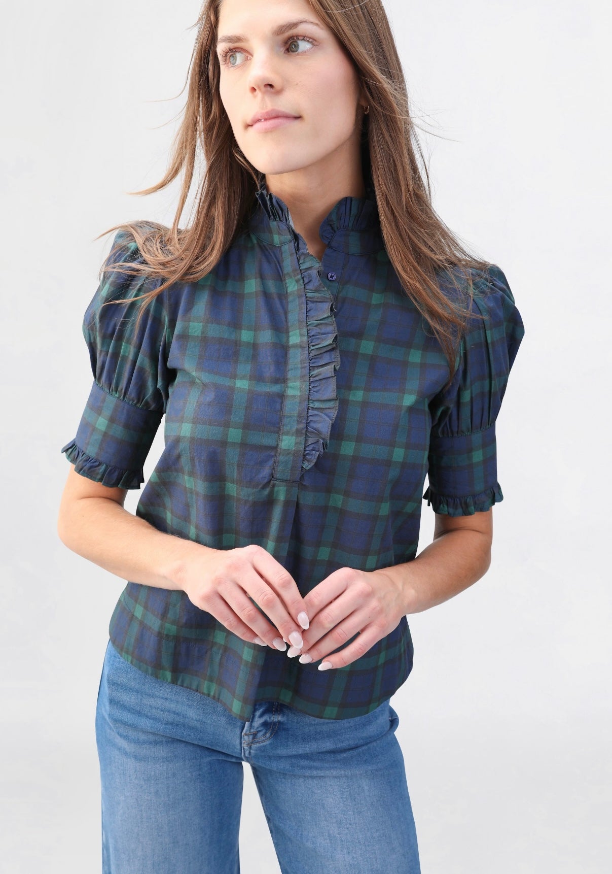 Westport Top - Navy Tartan Plaid
