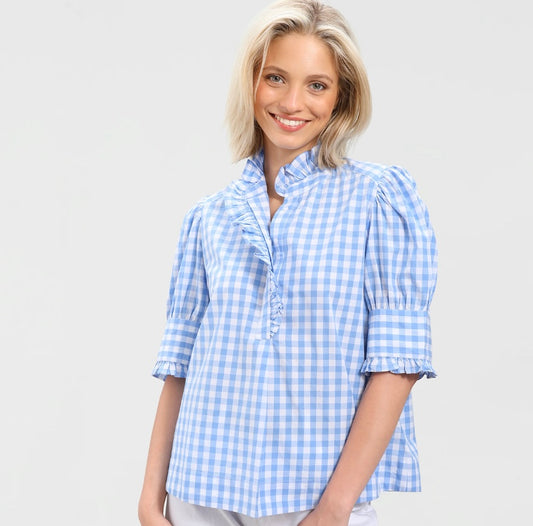 Westport Top – Blue Gingham