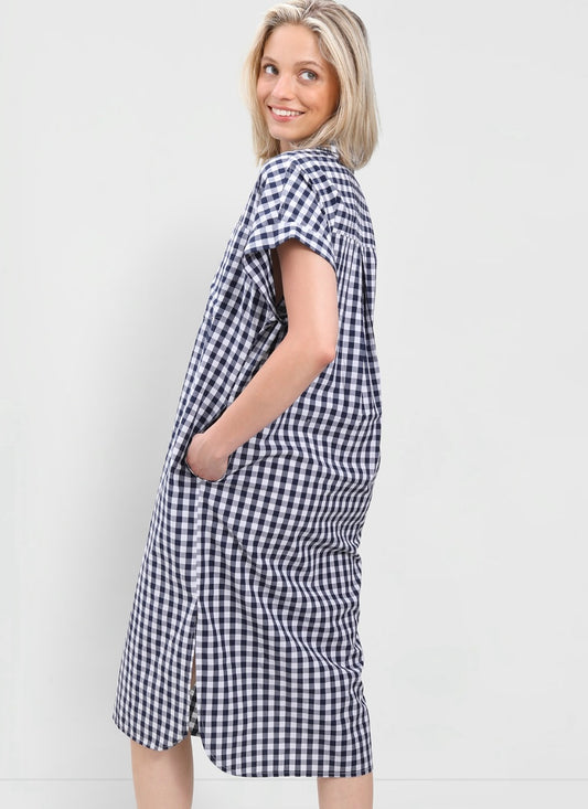 Blake Long Utility Dress – Navy Gingham