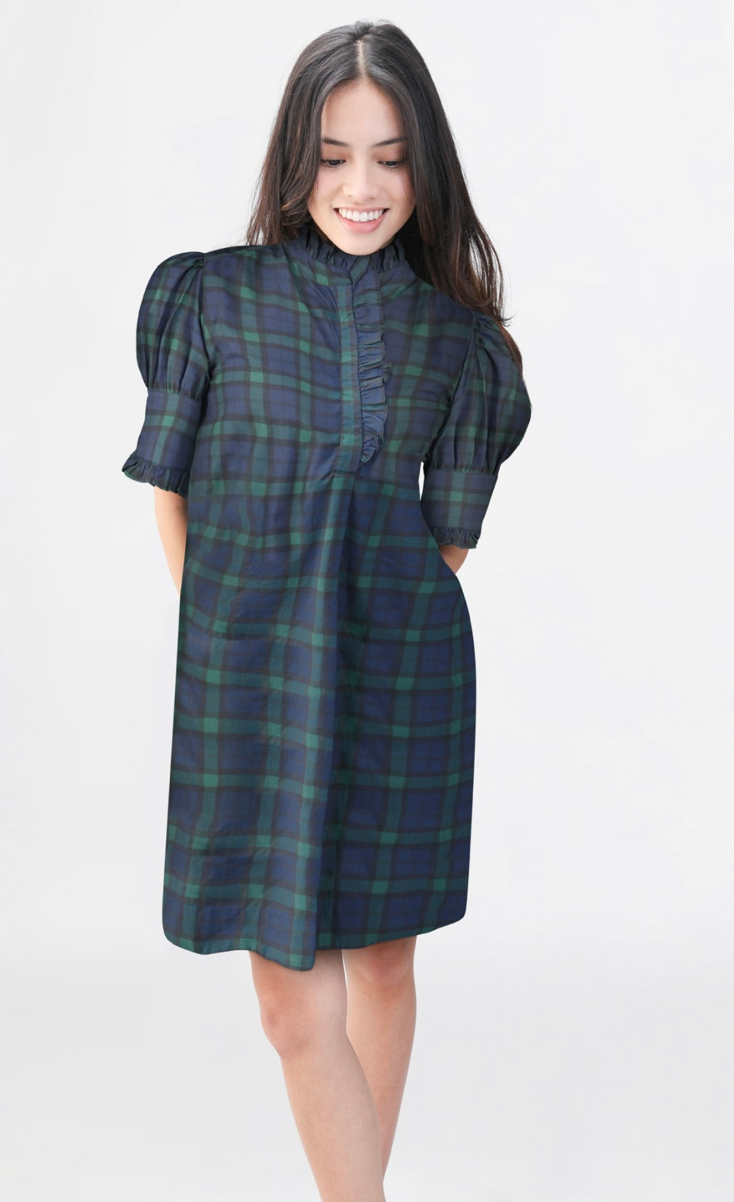 Westport Dress - Navy Tartan Plaid