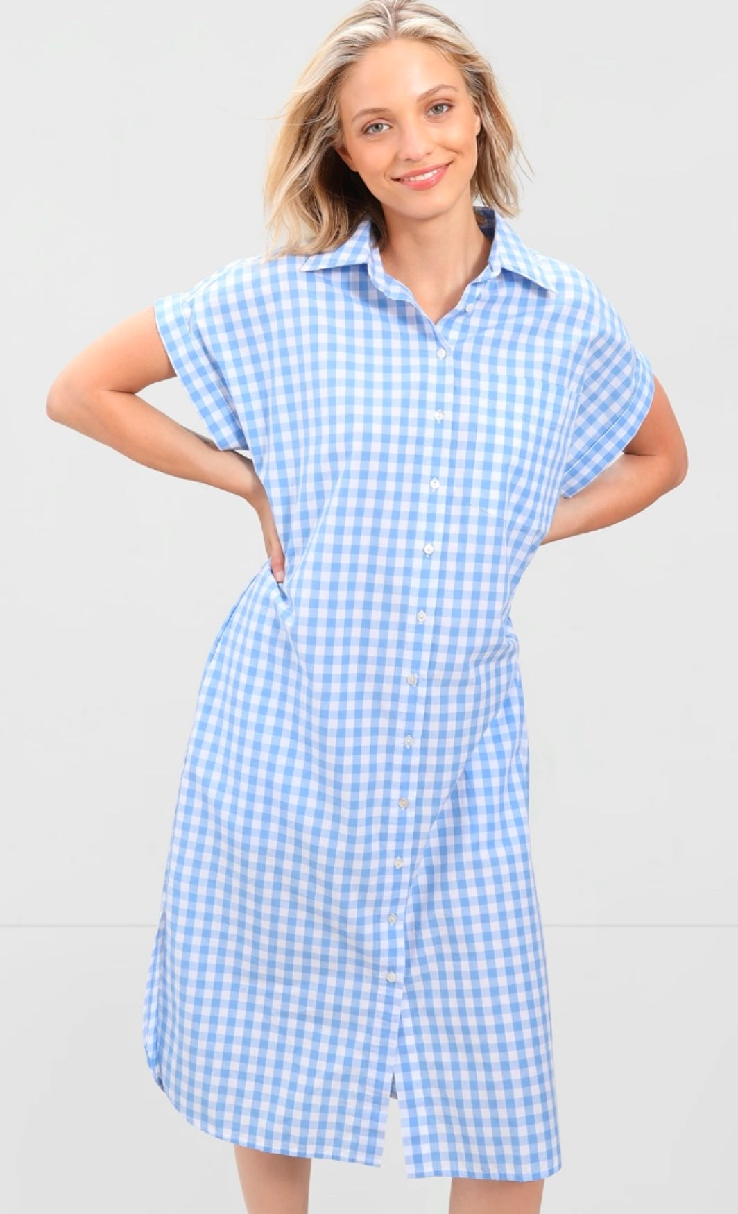 Blake Long Utility Dress – Blue Gingham