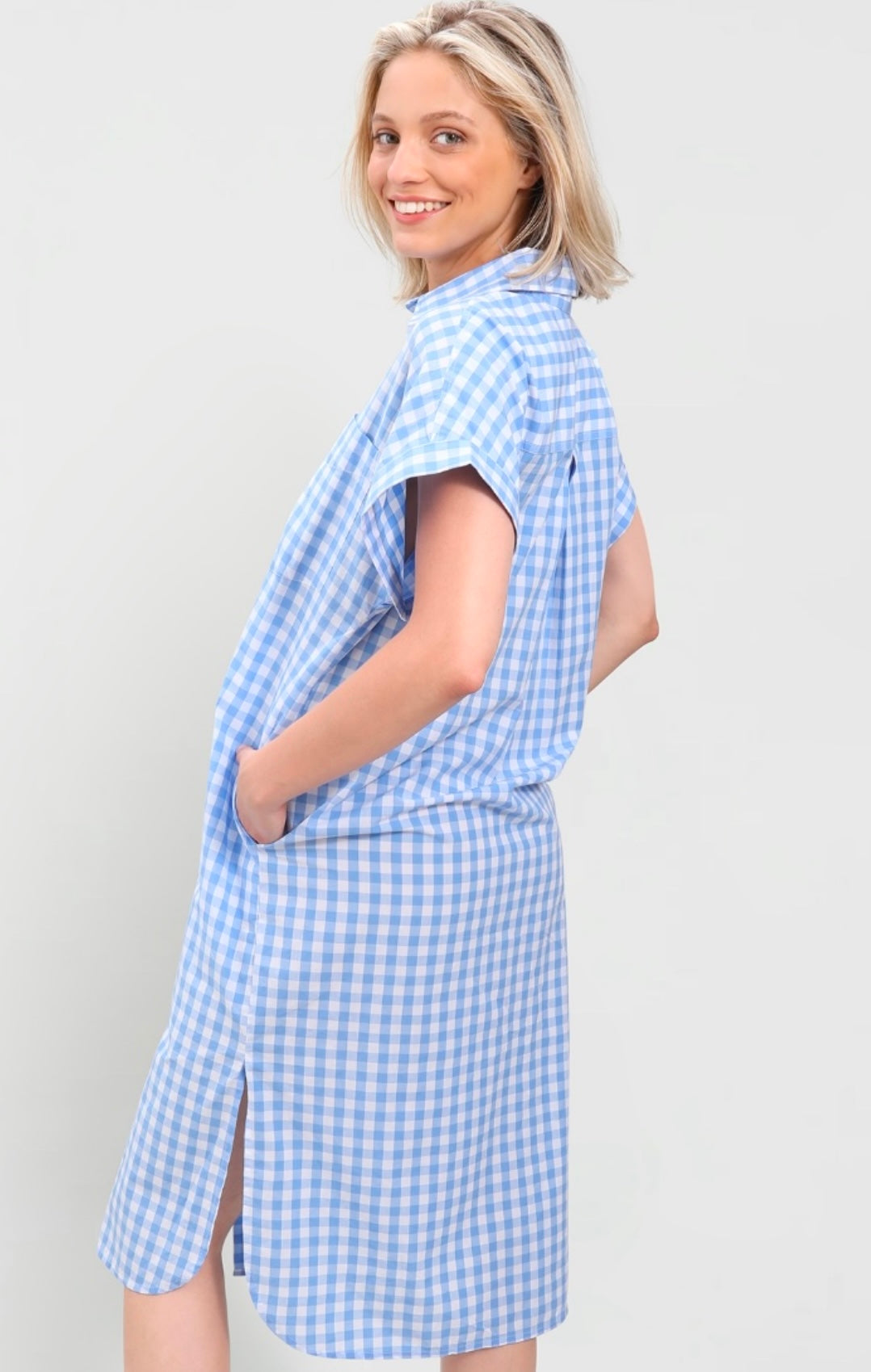 Blake Long Utility Dress – Blue Gingham