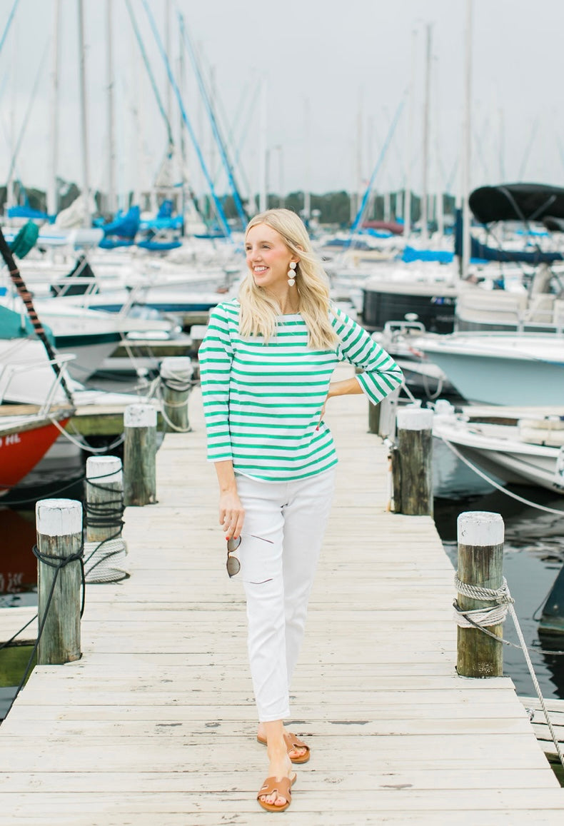 Green Breton Stripe Shirt by NAVYBLEU