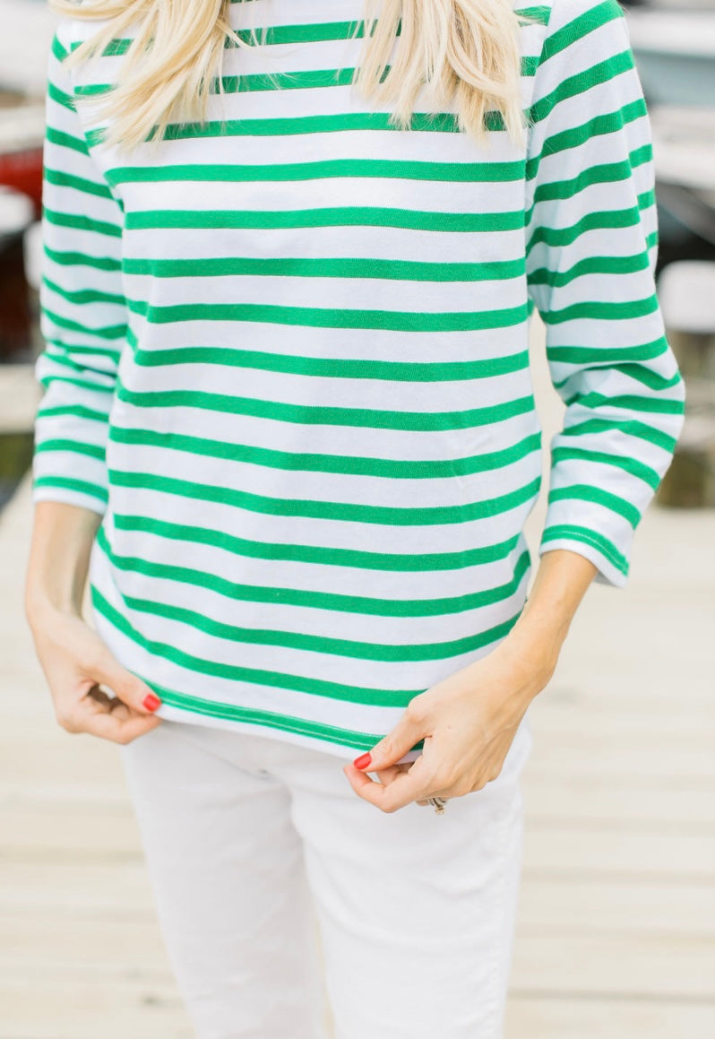 Green Breton Stripe Shirt by NAVYBLEU