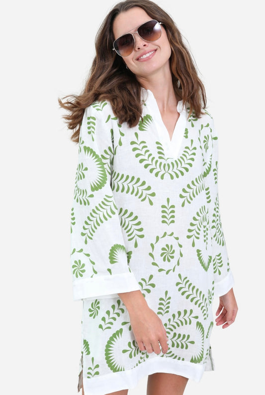 Catherine Dress – White with Green