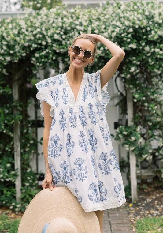 Eden Dress – Blue Block Print