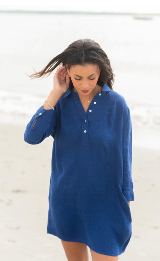 Linen Navy Chloe Dress by NAVYBLEU