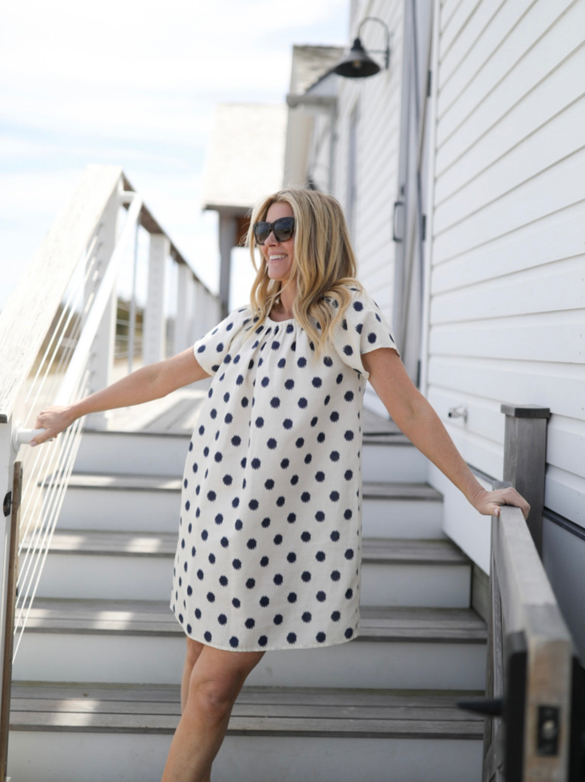 Palm Beach Dress - Navy Polka Dot