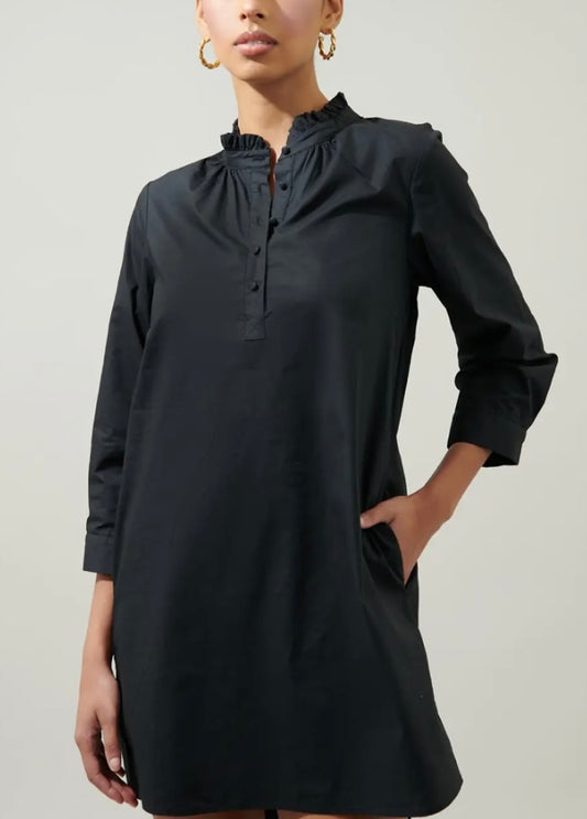 Collared Shirt Dress - Black