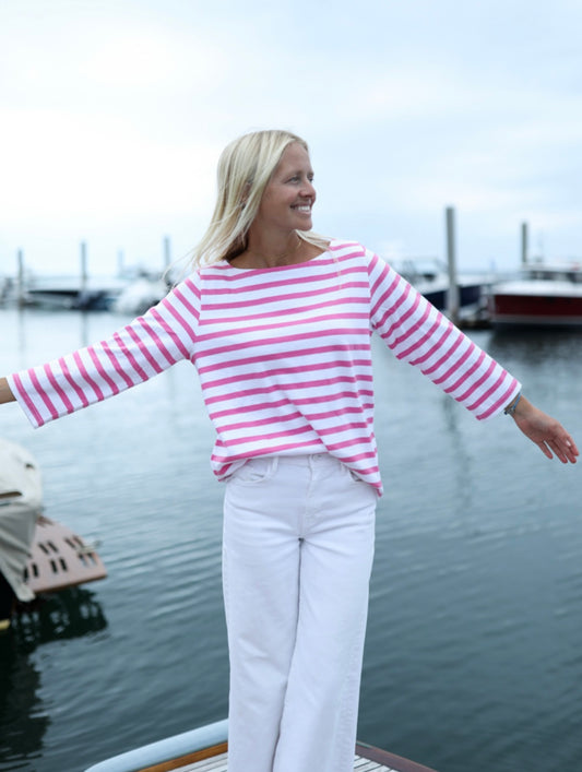 Pink Breton Stripe Shirt by NAVYBLEU