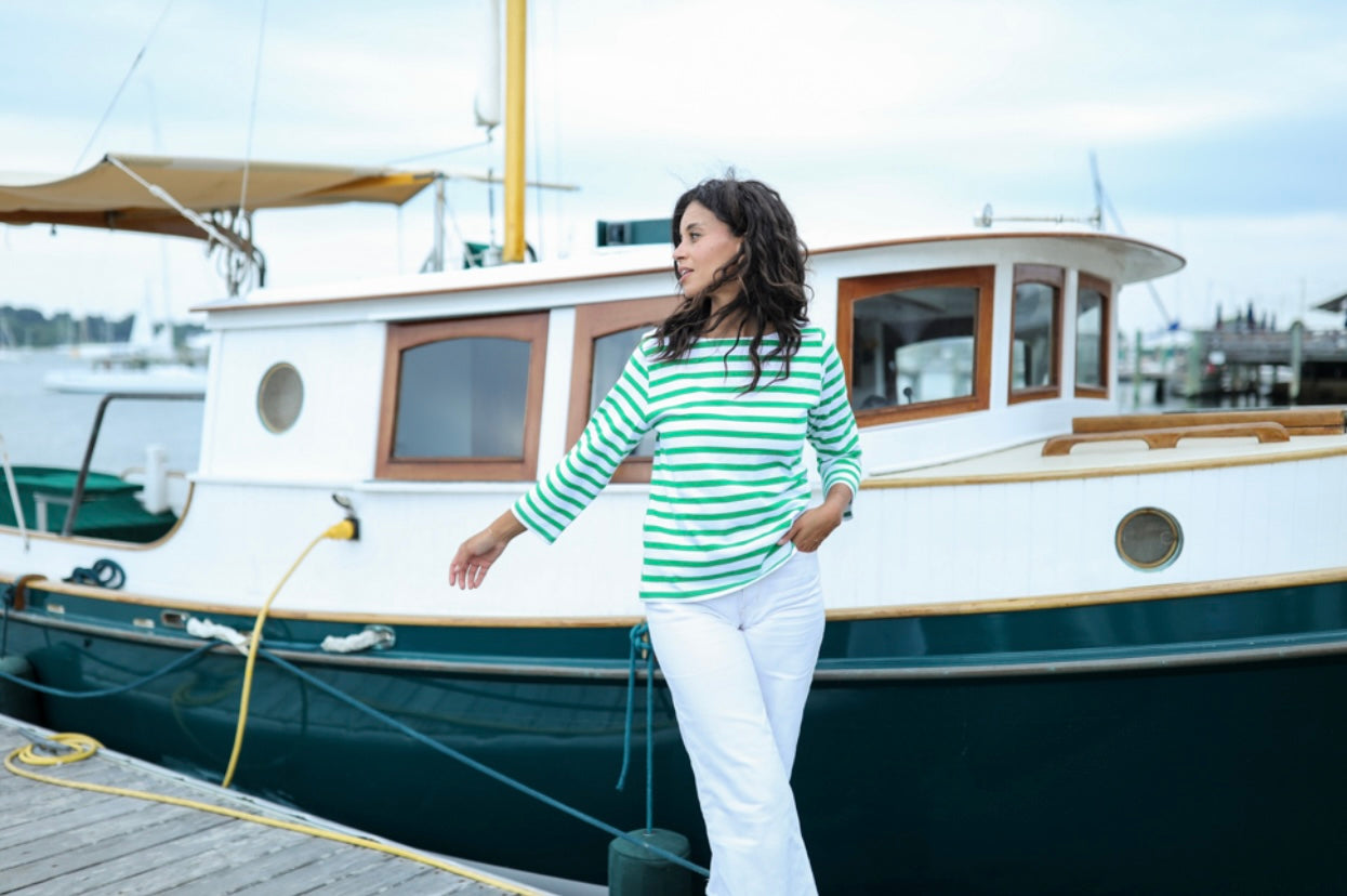 Green Breton Stripe Shirt by NAVYBLEU