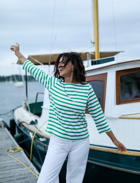 Green Breton Stripe Shirt by NAVYBLEU