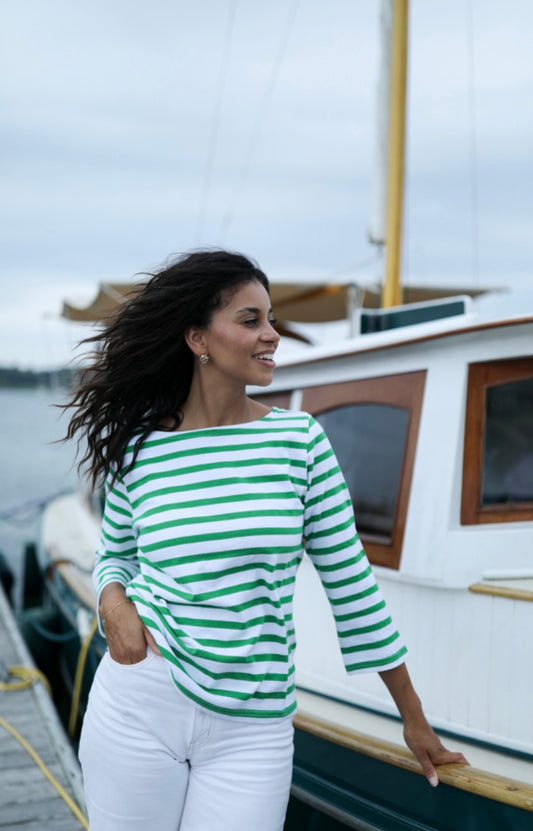 Green Breton Stripe Shirt by NAVYBLEU