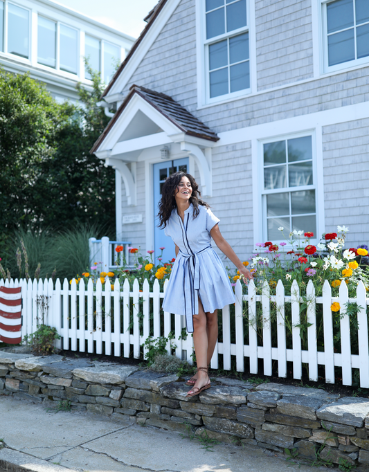 Winnie Dress - Blue Ticking