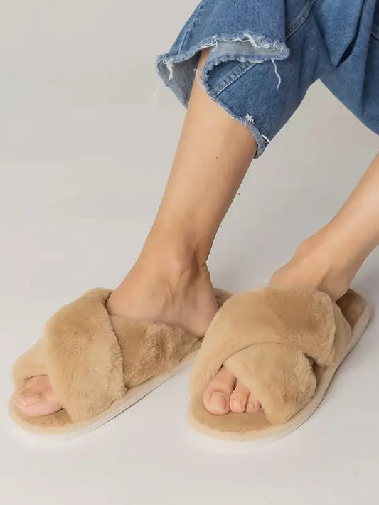 Camel Faux Fur Slippers