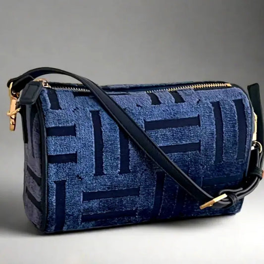 Navy Basketweave Carrie Bag