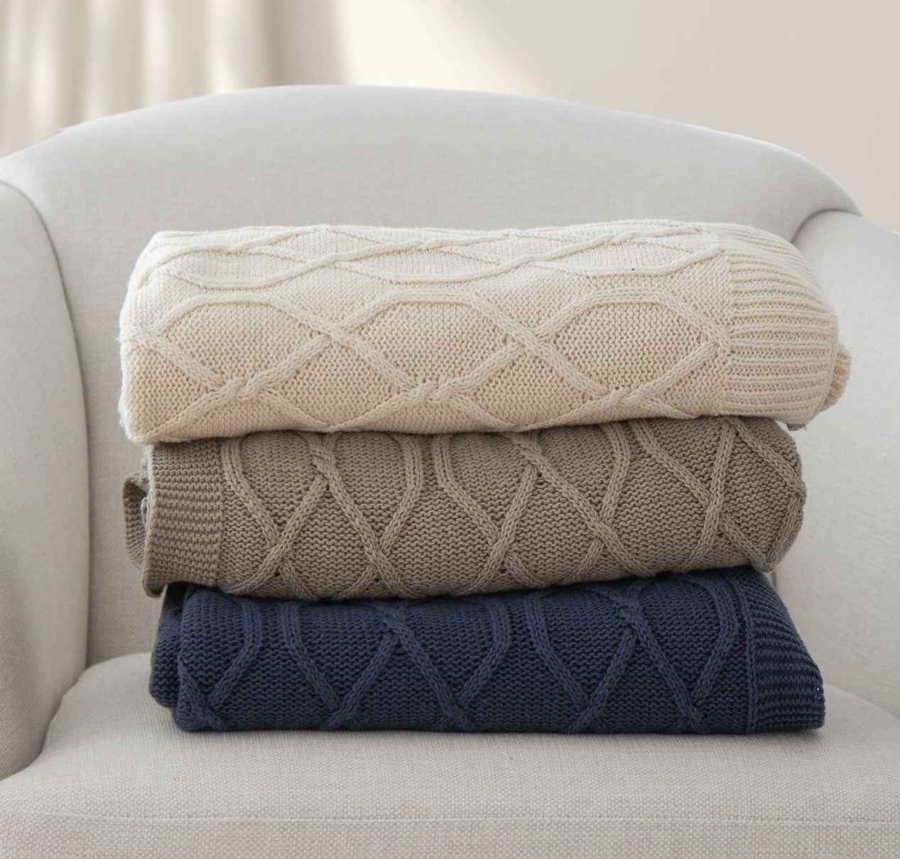 Quinn Chunky Diamond Knit Cotton Throw