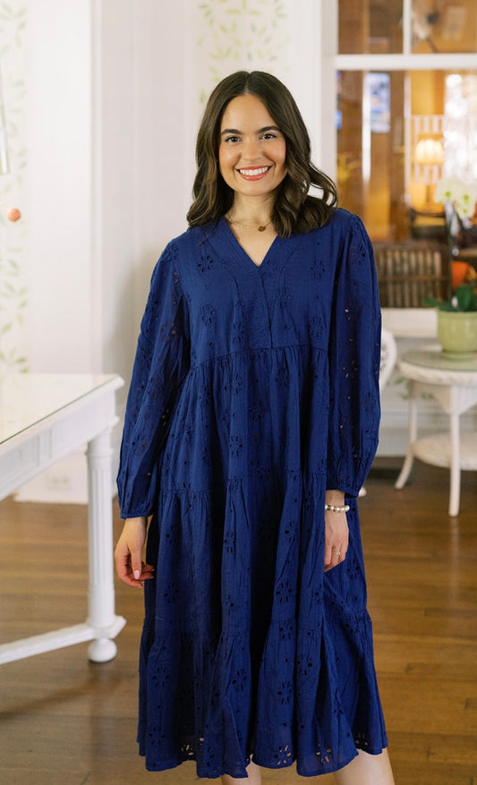 Cecelia Navy Eyelet Dress
