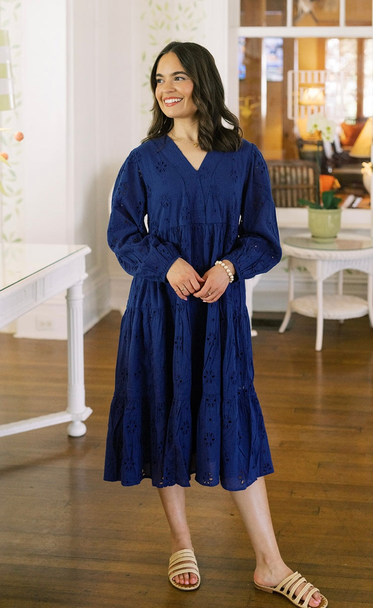 Cecelia Navy Eyelet Dress S Cecelia Navy Eyelet Dress S