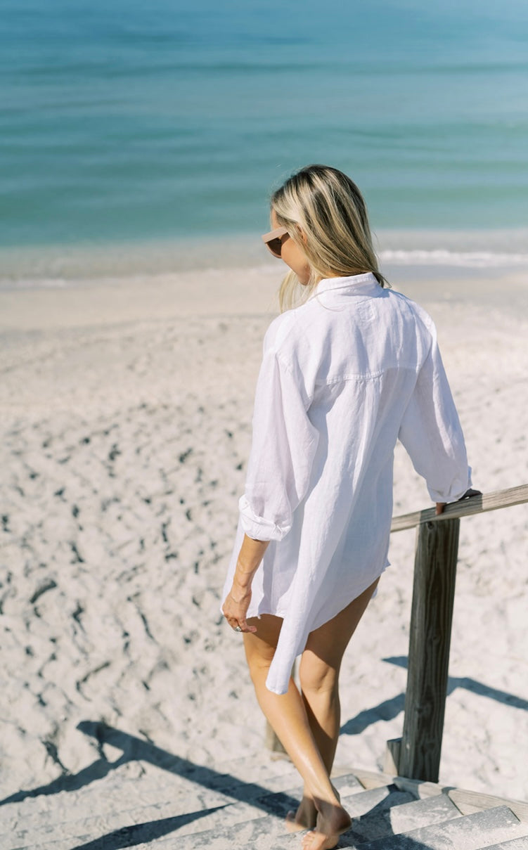 St. Barts Linen Boyfriend Coverup – White