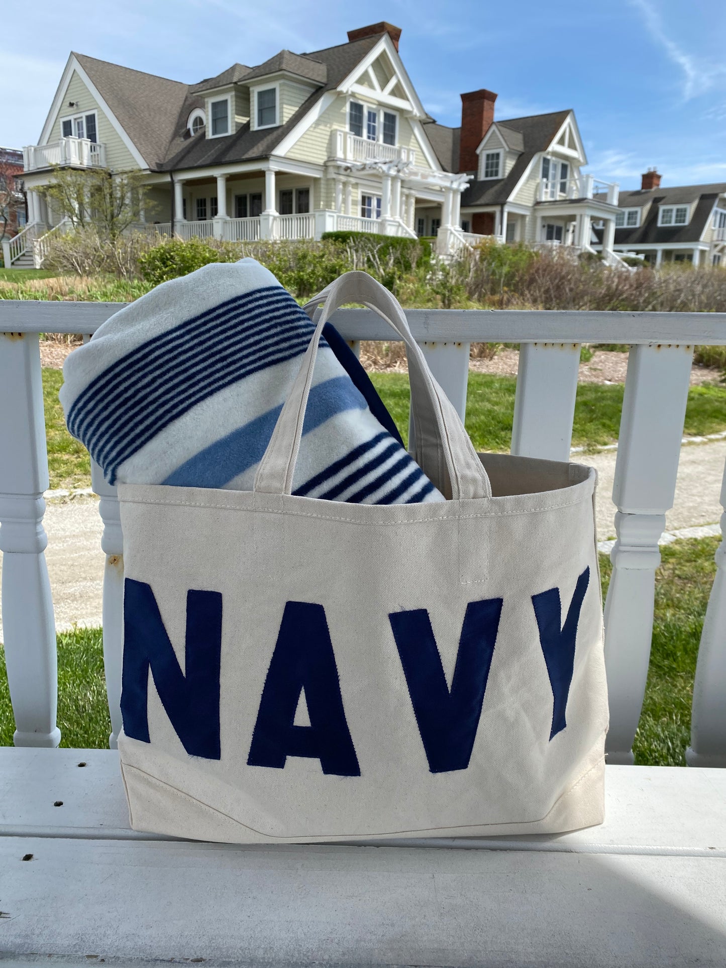 navyBLEU x ChappyWrap Striped Blanket