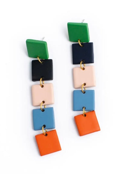 Rainbow Square Drop Earrings