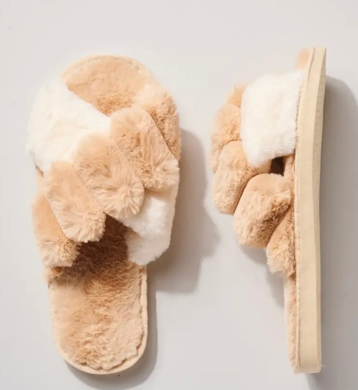 Color Block Faux Fur Slippers