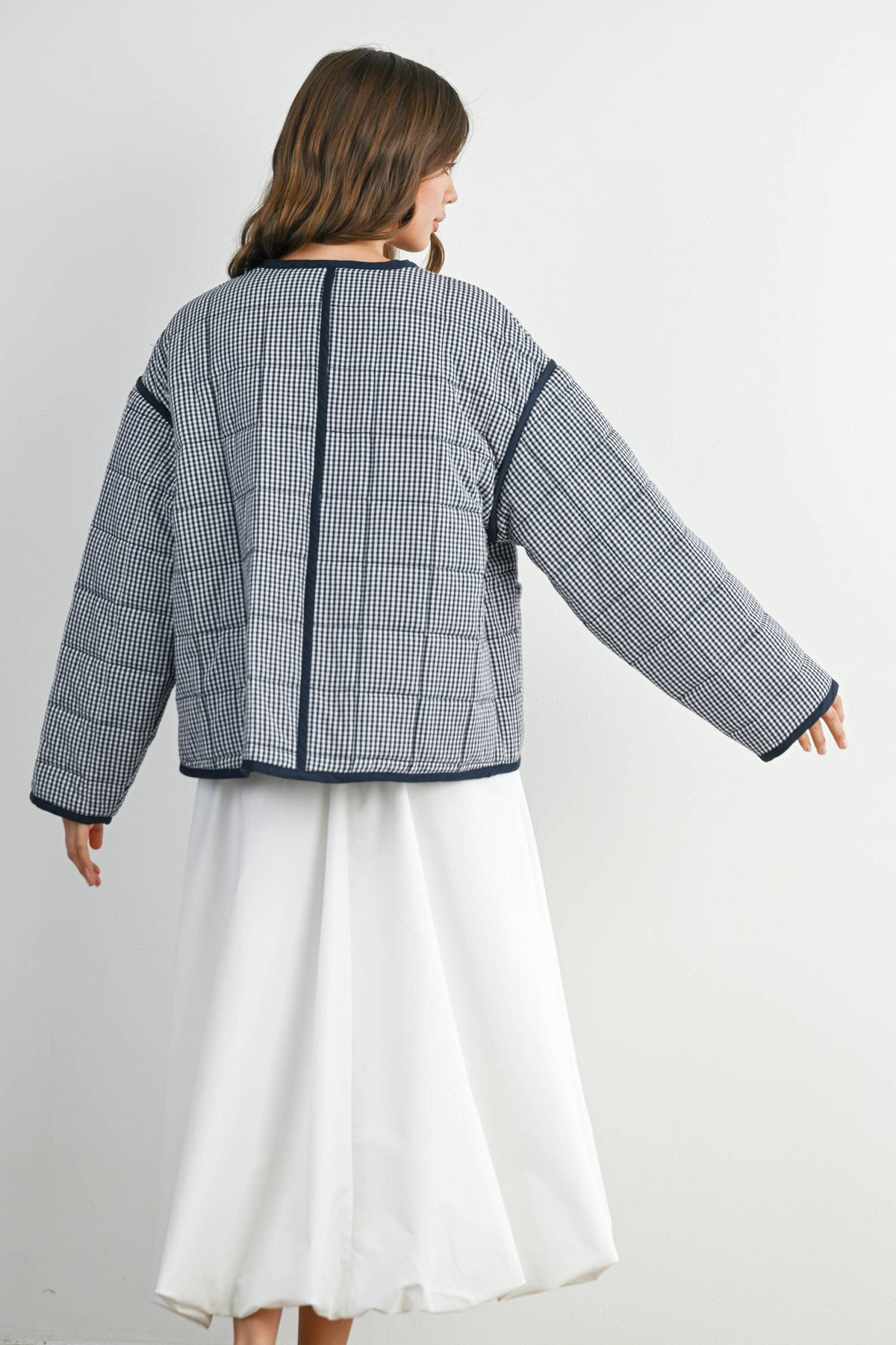 Navy Gingham Quilted Jacket